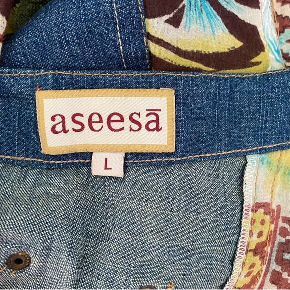 Aseesa Bohemian Festival Denim Jean Top Embellished Beaded Lace size large - Picture 7 of 8